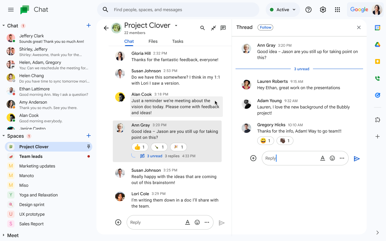 Google Chat inline threaded space